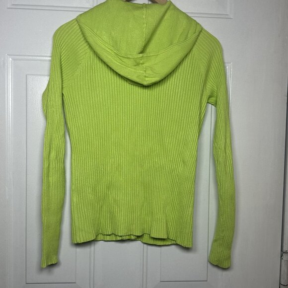 Belldini Bright Green Hooded Ribbed Sweater with Rhinestone Zipper Size Medium - Picture 2 of 9
